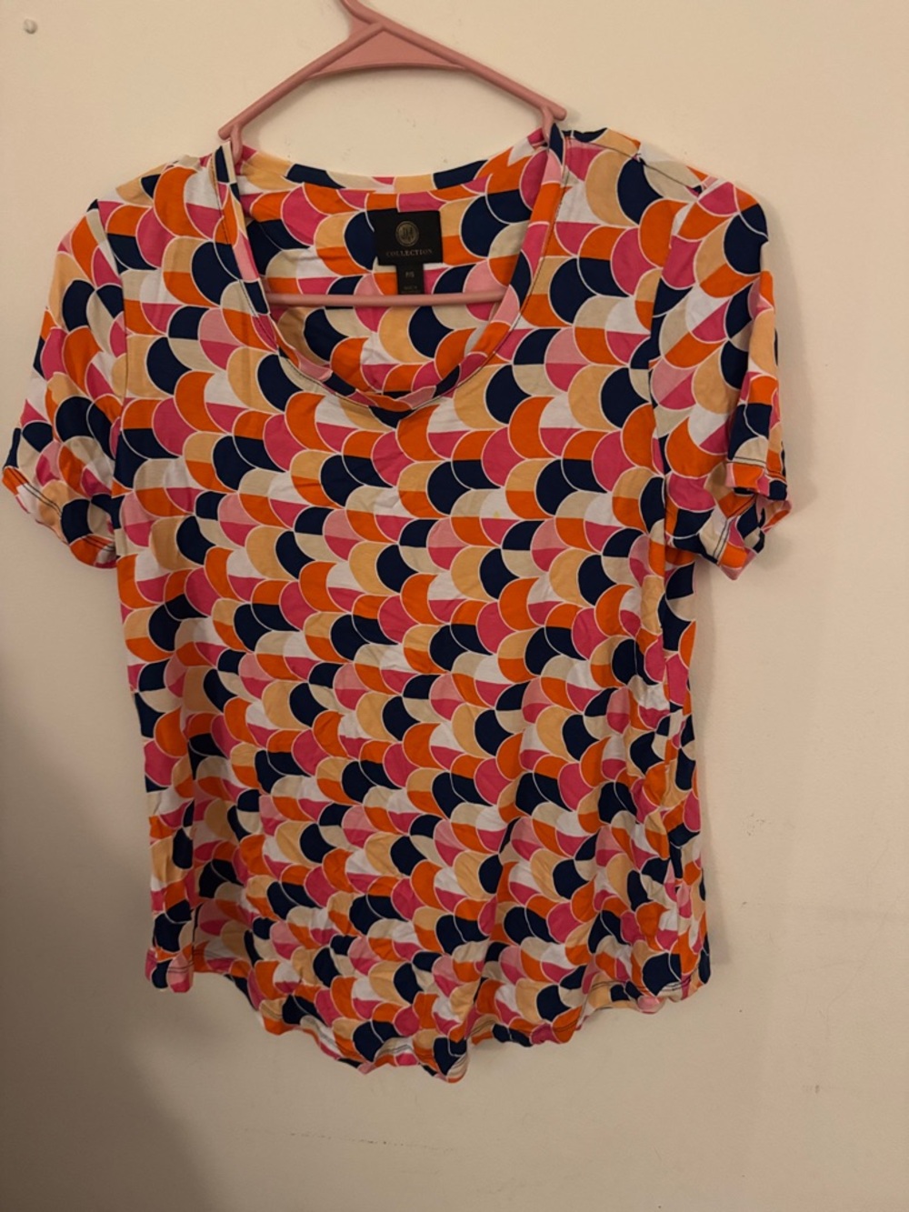 JM Collection Multicolor Scoop Neck Short Sleeve Top - Navy, Pink, Orange, Cream